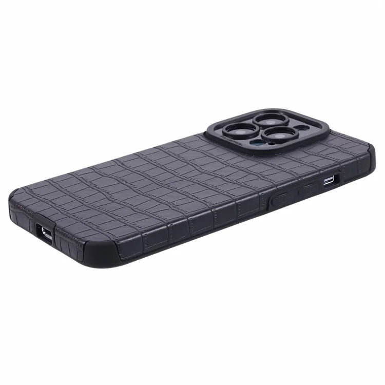 For iPhone 15 Pro Max Case Scratch Proof Crocodile Texture PU Leather+TPU Phone Cover