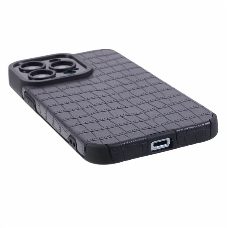 For iPhone 15 Pro Max Case Scratch Proof Crocodile Texture PU Leather+TPU Phone Cover