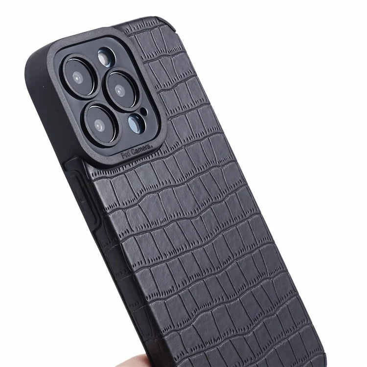 For iPhone 15 Pro Max Case Scratch Proof Crocodile Texture PU Leather+TPU Phone Cover