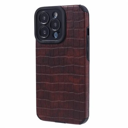 For iPhone 15 Pro Max Case Scratch Proof Crocodile Texture PU Leather+TPU Phone Cover
