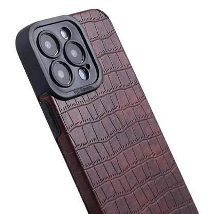 For iPhone 15 Pro Max Case Scratch Proof Crocodile Texture PU Leather+TPU Phone Cover