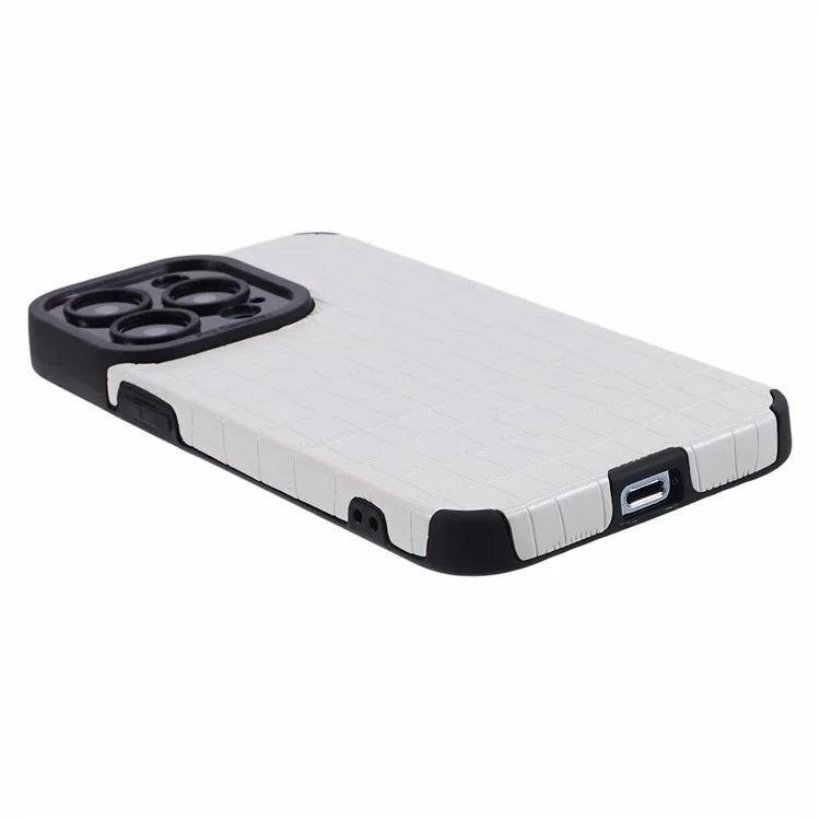 For iPhone 15 Pro Max Case Scratch Proof Crocodile Texture PU Leather+TPU Phone Cover