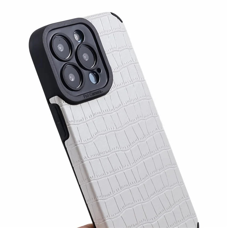 For iPhone 15 Pro Max Case Scratch Proof Crocodile Texture PU Leather+TPU Phone Cover