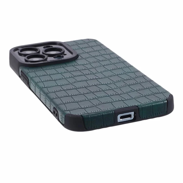 For iPhone 15 Pro Max Case Scratch Proof Crocodile Texture PU Leather+TPU Phone Cover