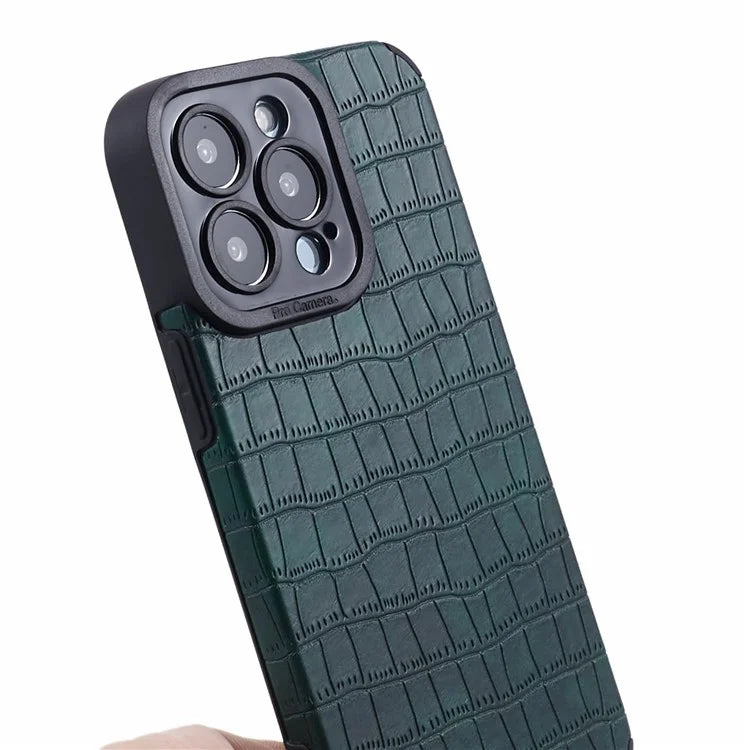For iPhone 15 Pro Max Case Scratch Proof Crocodile Texture PU Leather+TPU Phone Cover