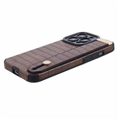 For iPhone 13 Pro Max Case Crocodile Texture Wristband Shell PU Leather+TPU Phone Cover