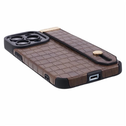 For iPhone 13 Pro Max Case Crocodile Texture Wristband Shell PU Leather+TPU Phone Cover