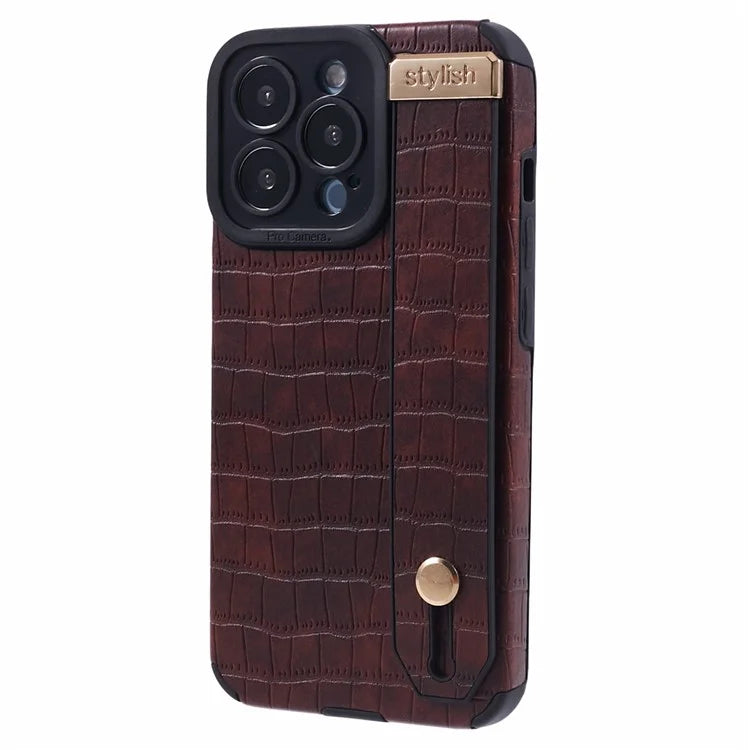 For iPhone 15 Pro Case Crocodile Texture Phone Cover PU Leather+TPU Shell