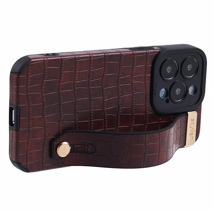 For iPhone 15 Pro Case Crocodile Texture Phone Cover PU Leather+TPU Shell