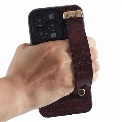 For iPhone 15 Pro Case Crocodile Texture Phone Cover PU Leather+TPU Shell