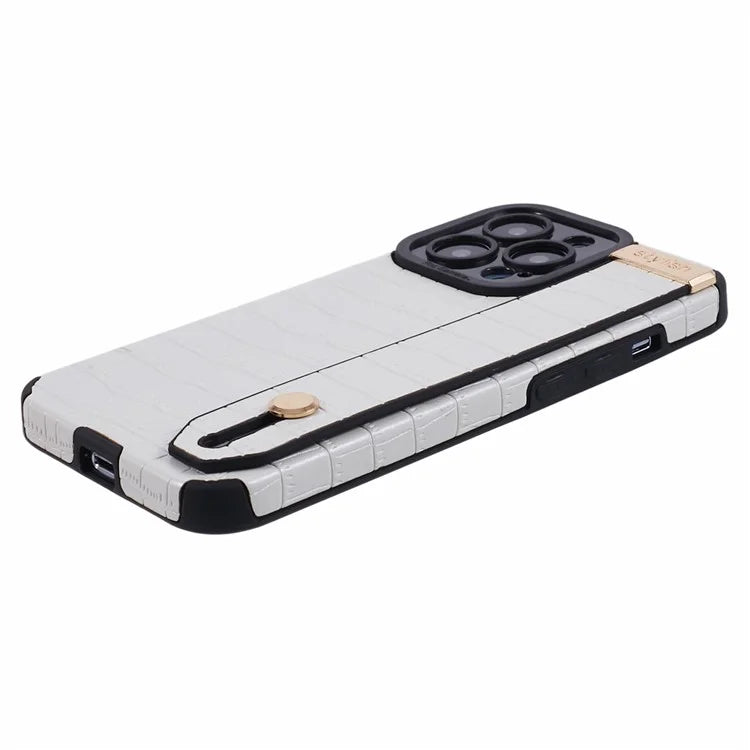 For iPhone 15 Pro Case Crocodile Texture Phone Cover PU Leather+TPU Shell