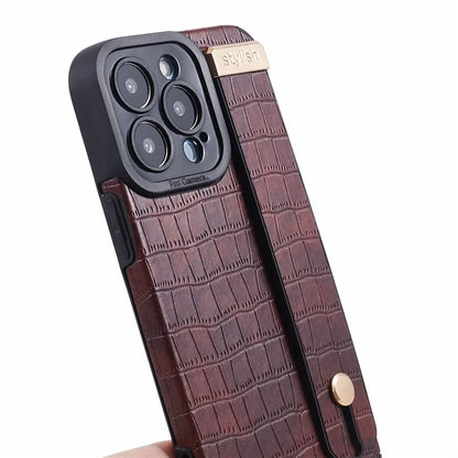 For iPhone 14 Pro Case Crocodile Texture Phone Cover PU Leather+TPU Back Protector