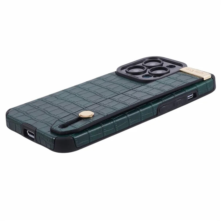 For iPhone 14 Pro Case Crocodile Texture Phone Cover PU Leather+TPU Back Protector