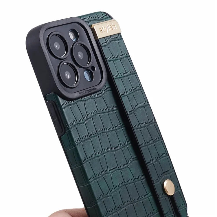 For iPhone 14 Pro Case Crocodile Texture Phone Cover PU Leather+TPU Back Protector