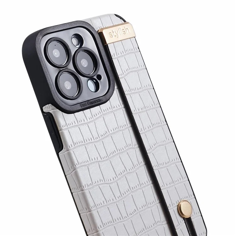 For iPhone 14 Pro Case Crocodile Texture Phone Cover PU Leather+TPU Back Protector