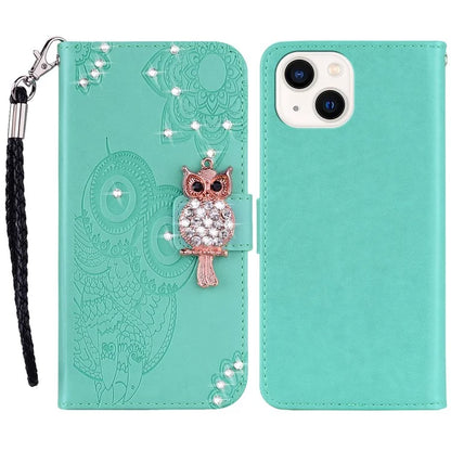 For iPhone 15 Plus Case Rhinestone Decor Imprinted Leather Phone Cover with Stand Wallet