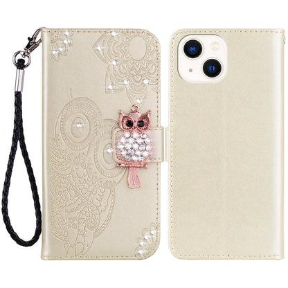 For iPhone 15 Plus Case Rhinestone Decor Imprinted Leather Phone Cover with Stand Wallet