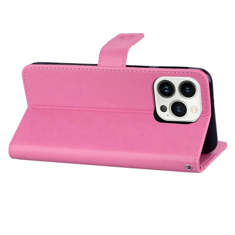 For iPhone 15 Pro Case Rhinestone Owl Imprinted PU Leather Stand Wallet Phone Shell