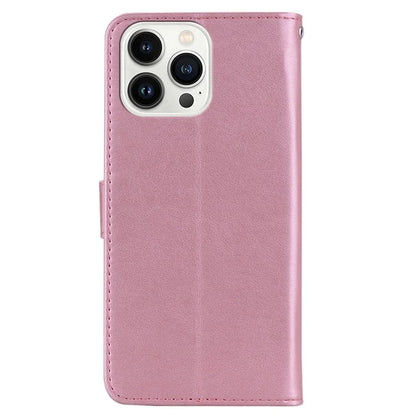 For iPhone 15 Pro Case Rhinestone Owl Imprinted PU Leather Stand Wallet Phone Shell Gold