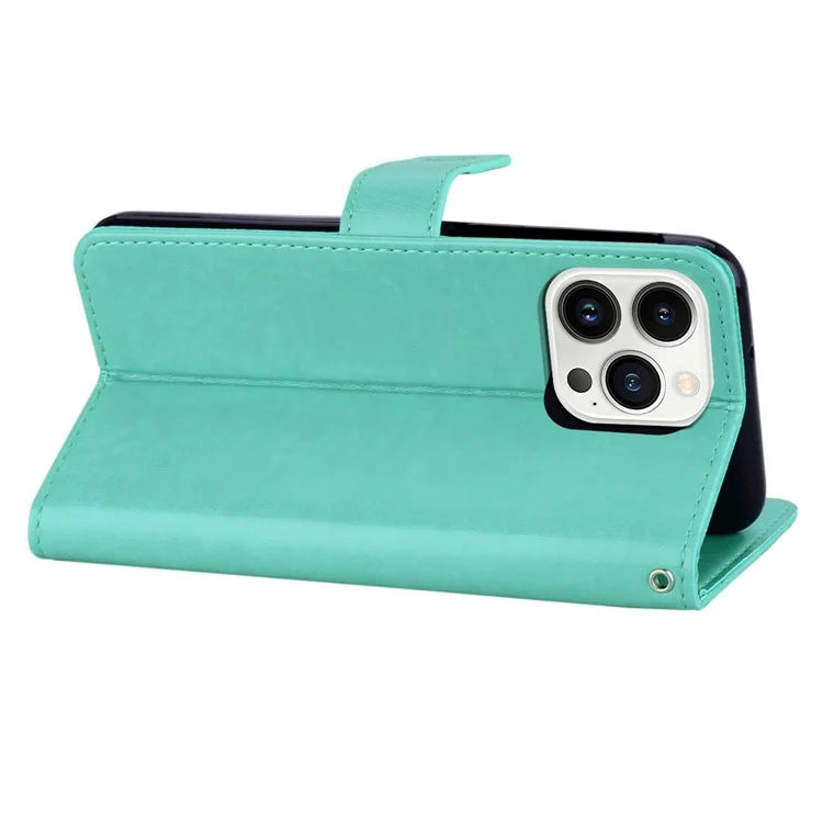 For iPhone 15 Pro Max Leather Case Rhinestone Decor Owl Pattern Phone Stand Wallet Cover