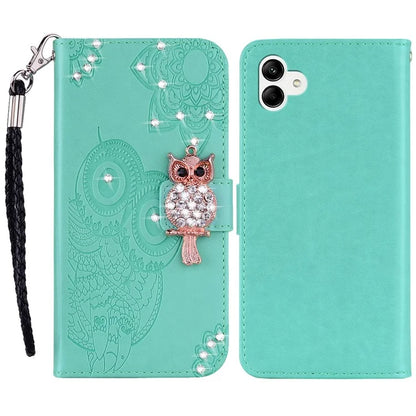 For Samsung Galaxy A05 4G Case Rhinestone Decor Owl Pattern Leather Phone Wallet Cover