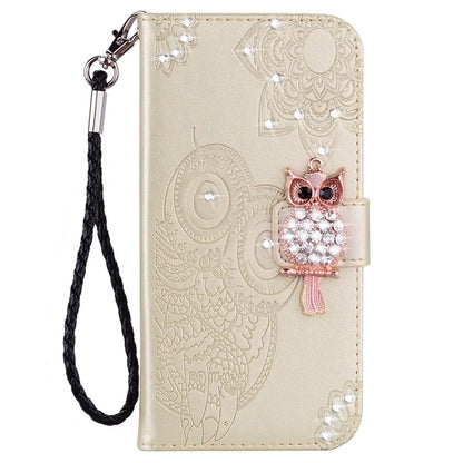 For Samsung Galaxy A05 4G Case Rhinestone Decor Owl Pattern Leather Phone Wallet Cover