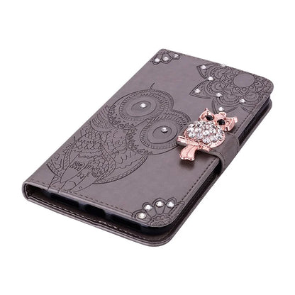 For Samsung Galaxy A05 4G Case Rhinestone Decor Owl Pattern Leather Phone Wallet Cover