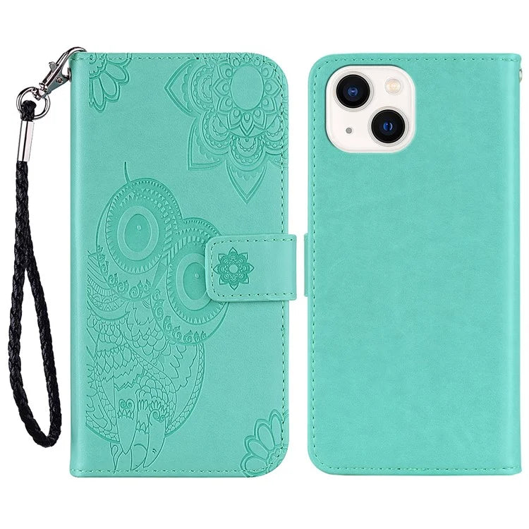 For iPhone 15 Plus Case Owl Imprinted PU Leather Phone Wallet Stand Cover