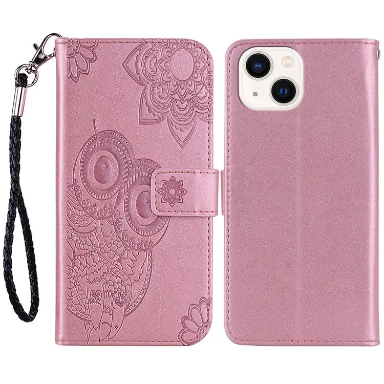 For iPhone 15 Plus Case Owl Imprinted PU Leather Phone Wallet Stand Cover