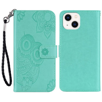 For iPhone 15 Case Owl Pattern PU Leather Stand Wallet Flip Phone Cover