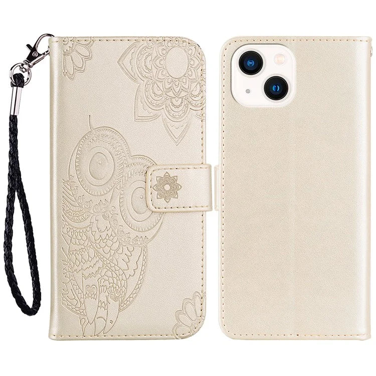 For iPhone 15 Case Owl Pattern PU Leather Stand Wallet Flip Phone Cover