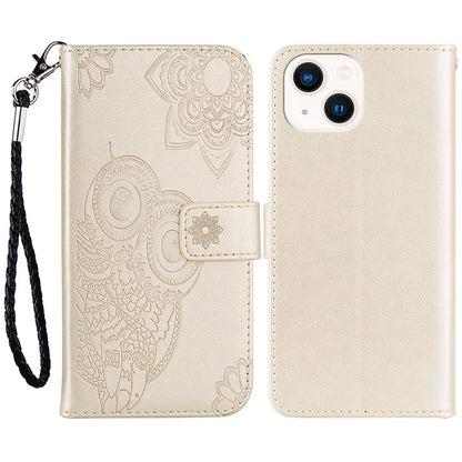 For iPhone 15 Case Owl Pattern PU Leather Stand Wallet Flip Phone Cover