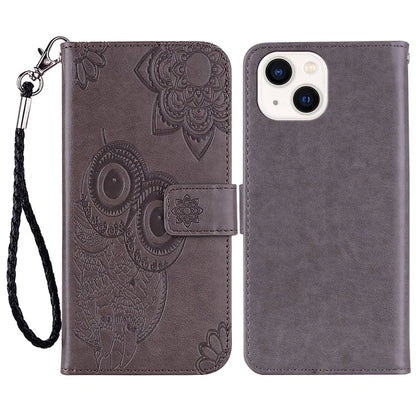 For iPhone 15 Case Owl Pattern PU Leather Stand Wallet Flip Phone Cover