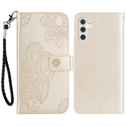 For Samsung Galaxy A15 4G Case Leather Wallet Owl Flower Imprinted Cell Phone Cover