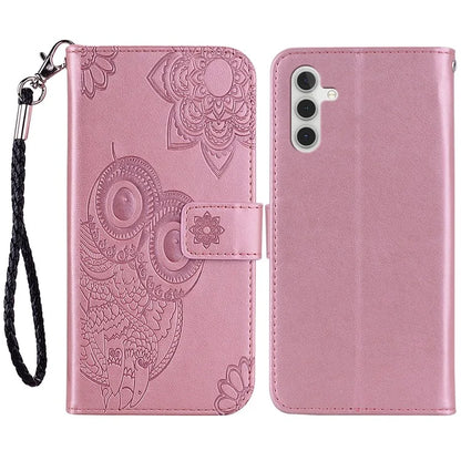 For Samsung Galaxy A15 4G Case Leather Wallet Owl Flower Imprinted Cell Phone Cover