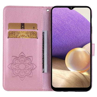 For Samsung Galaxy A15 4G Case Leather Wallet Owl Flower Imprinted Cell Phone Cover