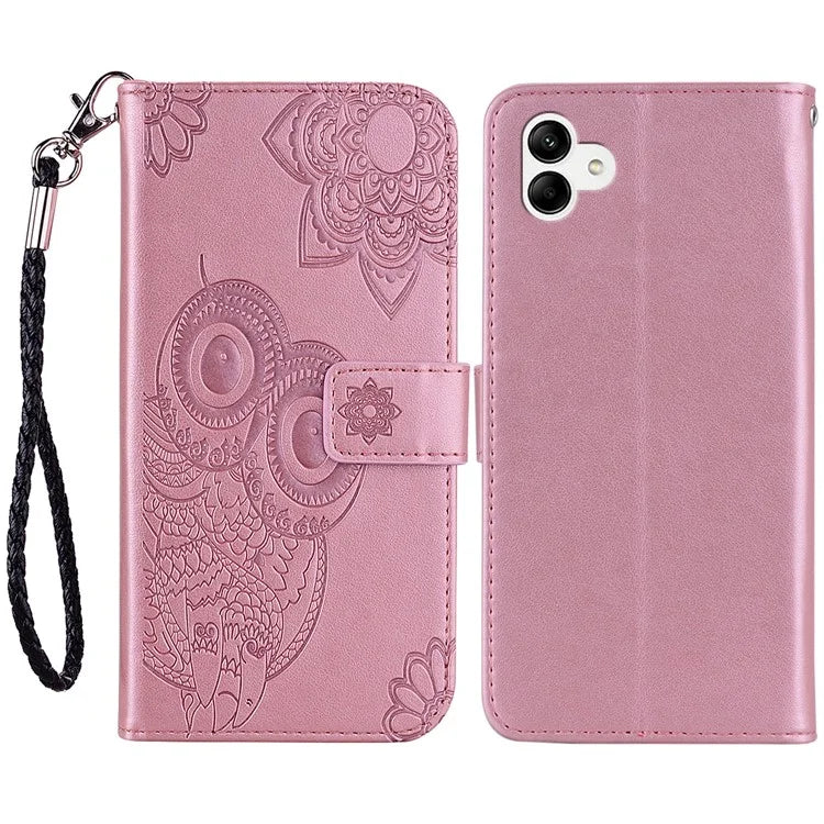 For Samsung Galaxy A05 4G Case Owl Imprinted PU Leather Anti-drop Phone Wallet Cover Gold