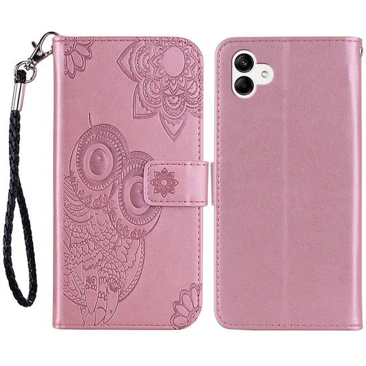 For Samsung Galaxy A05 4G Case Owl Imprinted PU Leather Anti-drop Phone Wallet Cover Gold