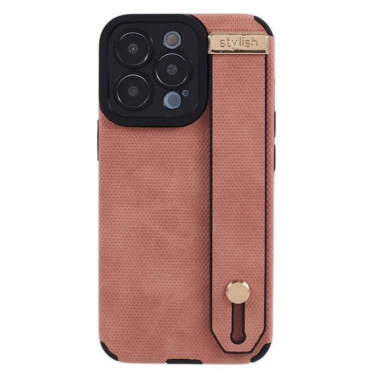 Morandi Style for iPhone 15 Pro Case Wristband Design TPU+PU Leather Phone Cover