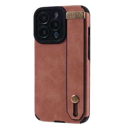 Morandi Style for iPhone 15 Pro Case Wristband Design TPU+PU Leather Phone Cover
