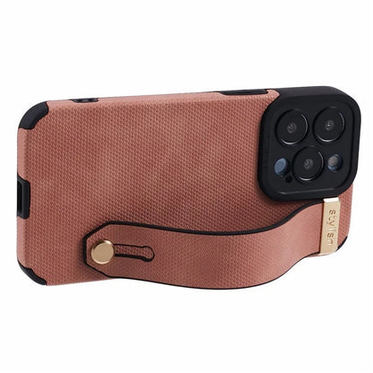 Morandi Style for iPhone 15 Pro Case Wristband Design TPU+PU Leather Phone Cover