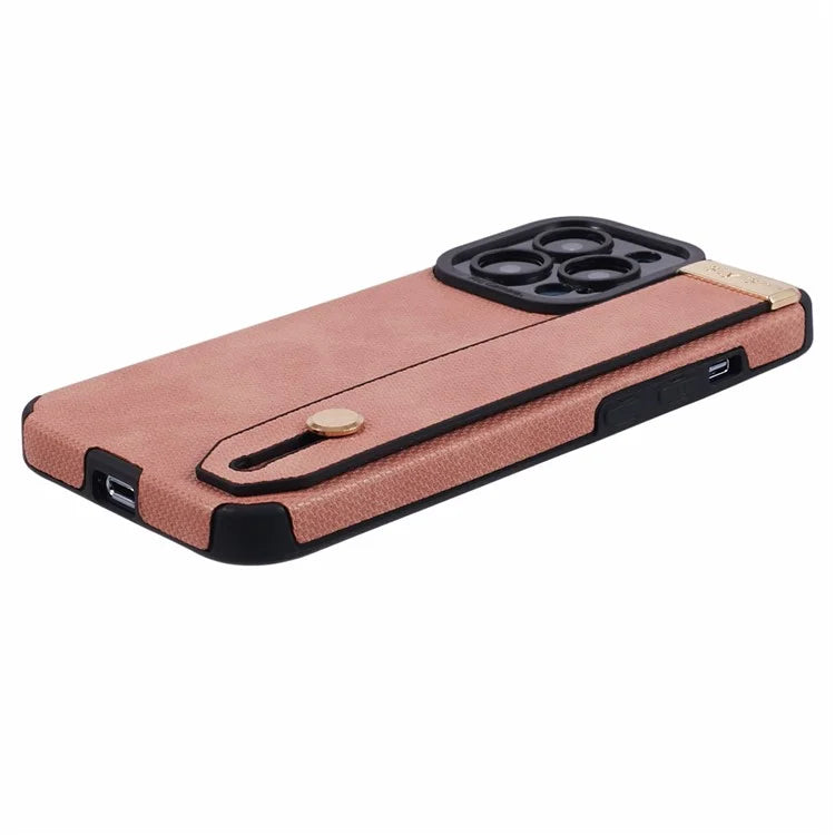 Morandi Style for iPhone 15 Pro Case Wristband Design TPU+PU Leather Phone Cover