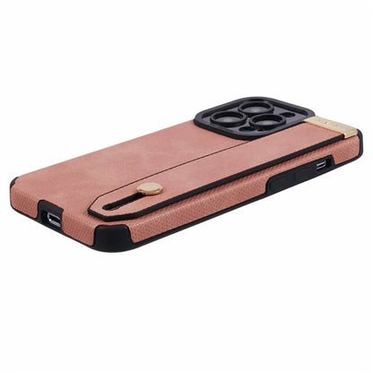 Morandi Style for iPhone 15 Pro Case Wristband Design TPU+PU Leather Phone Cover