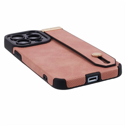 Morandi Style for iPhone 15 Pro Case Wristband Design TPU+PU Leather Phone Cover