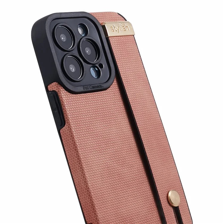 Morandi Style for iPhone 15 Pro Case Wristband Design TPU+PU Leather Phone Cover
