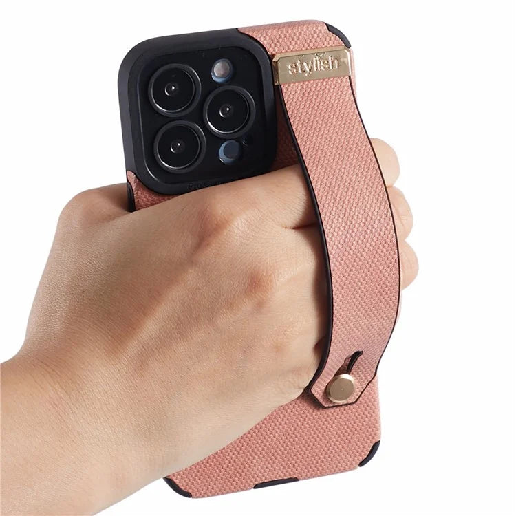 Morandi Style for iPhone 15 Pro Case Wristband Design TPU+PU Leather Phone Cover