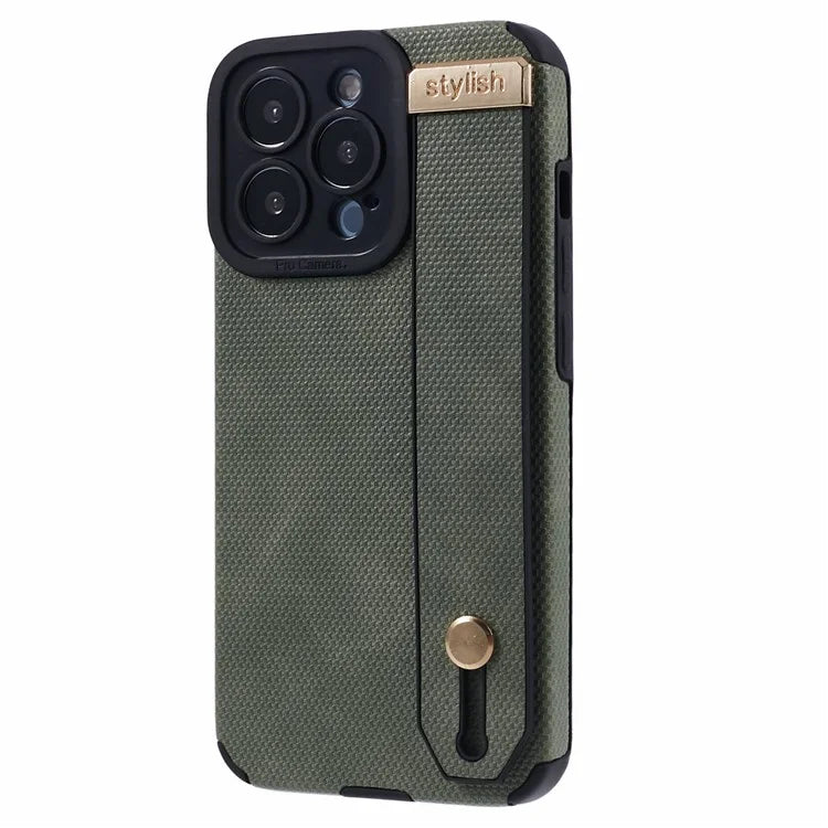 Morandi Style for iPhone 15 Pro Case Wristband Design TPU+PU Leather Phone Cover