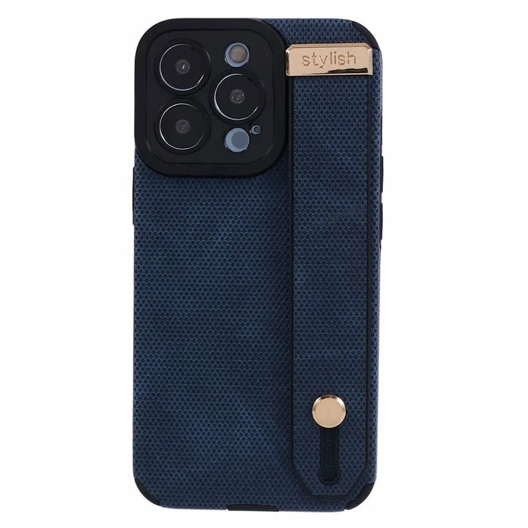 Morandi Style for iPhone 15 Pro Case Wristband Design TPU+PU Leather Phone Cover