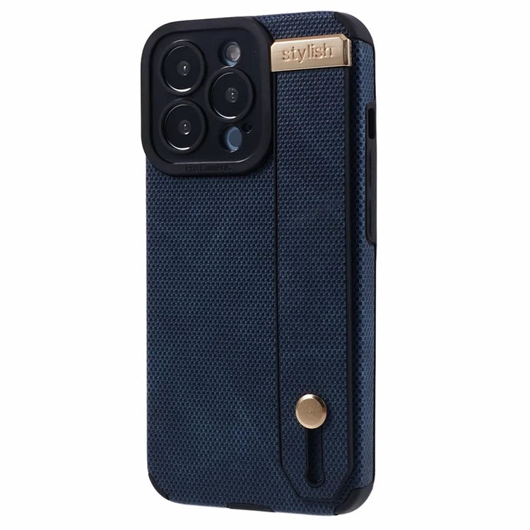 Morandi Style for iPhone 15 Pro Case Wristband Design TPU+PU Leather Phone Cover