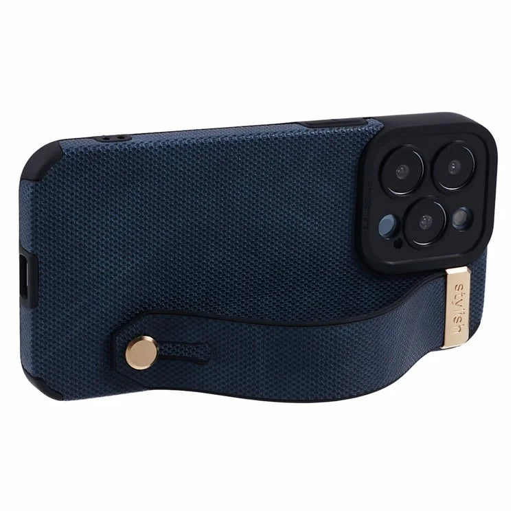 Morandi Style for iPhone 15 Pro Case Wristband Design TPU+PU Leather Phone Cover